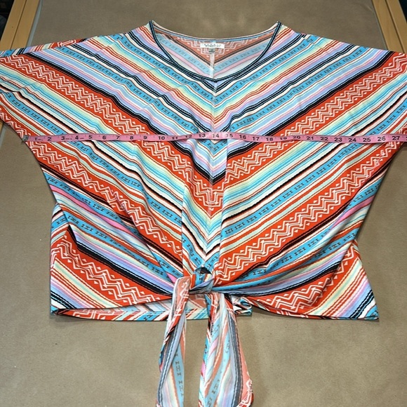 Studio Woman Multi color V Neck Tie Front Blouse Sz 2x - Picture 6 of 11